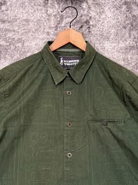 Hinano Tahiti Shirt XL Mens Green Cotton Outrigger Short Sleeve Button Down